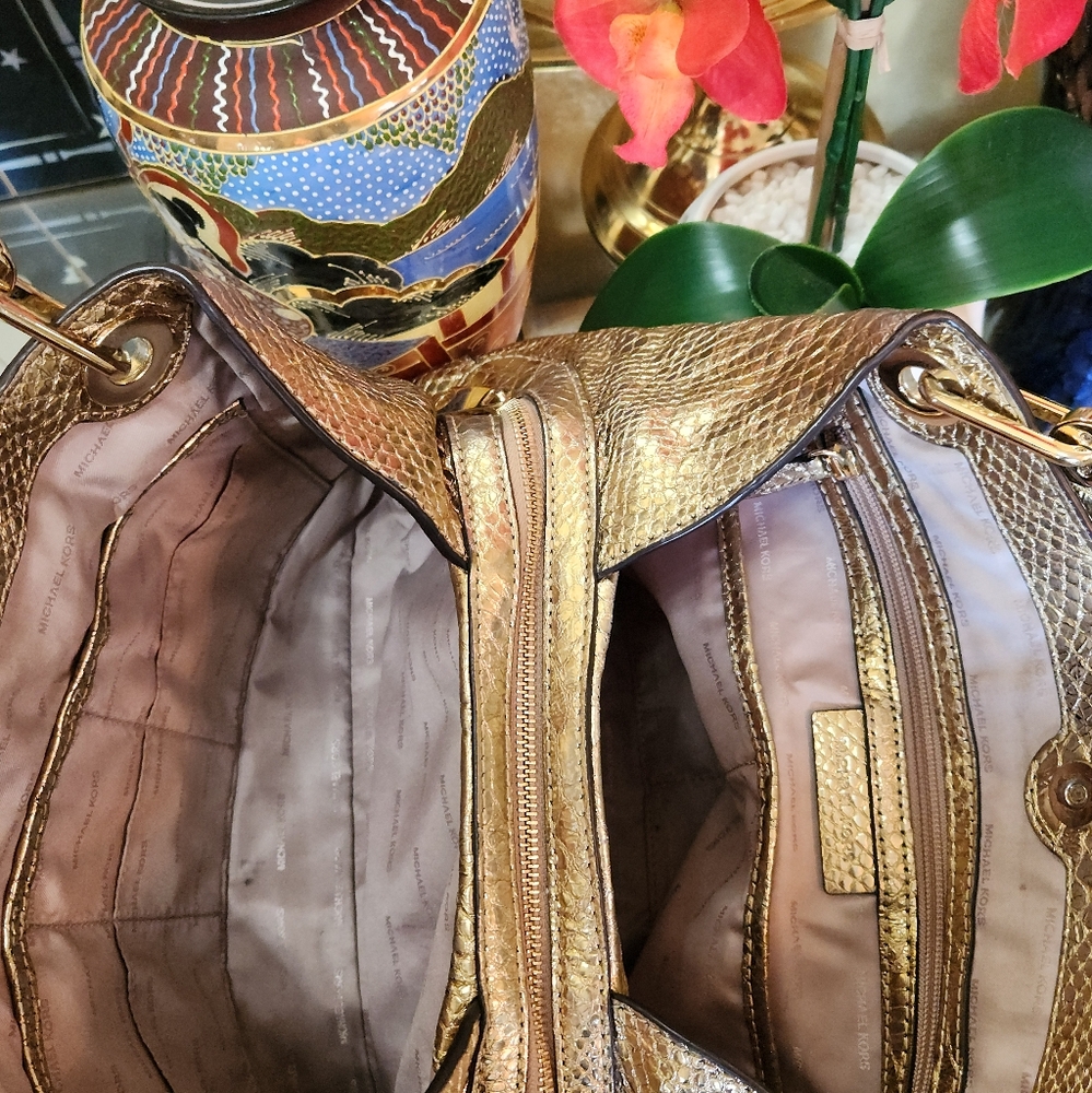 Michael Kors Python Gold Shoulder Tote - Picture 5 of 16